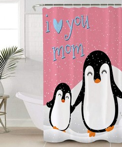 Cute Penguin I Love Mom Mother's Day Shower Curtain - Delightful Bathroom Decor