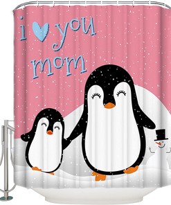 Cute Penguin I Love Mom Mother's Day Shower Curtain - Delightful Bathroom Decor