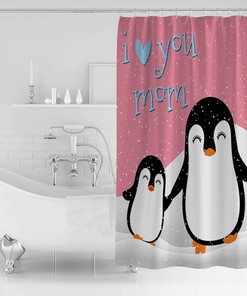 Cute Penguin I Love Mom Mother's Day Shower Curtain - Delightful Bathroom Decor