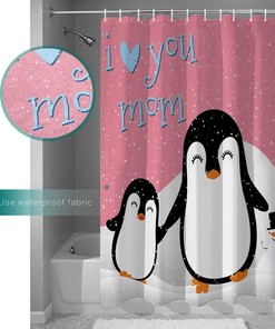 Cute Penguin I Love Mom Mother's Day Shower Curtain - Delightful Bathroom Decor