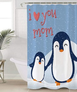 Cute Penguin I Love Mom Mother's Day Shower Curtain - Heartwarming Bathroom Decor