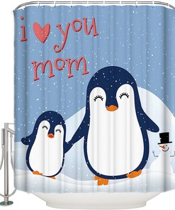 Cute Penguin I Love Mom Mother's Day Shower Curtain - Heartwarming Bathroom Decor