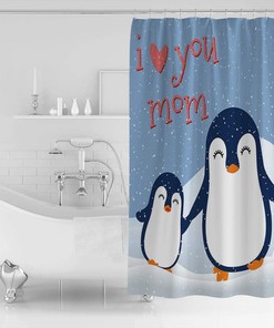 Cute Penguin I Love Mom Mother's Day Shower Curtain - Heartwarming Bathroom Decor