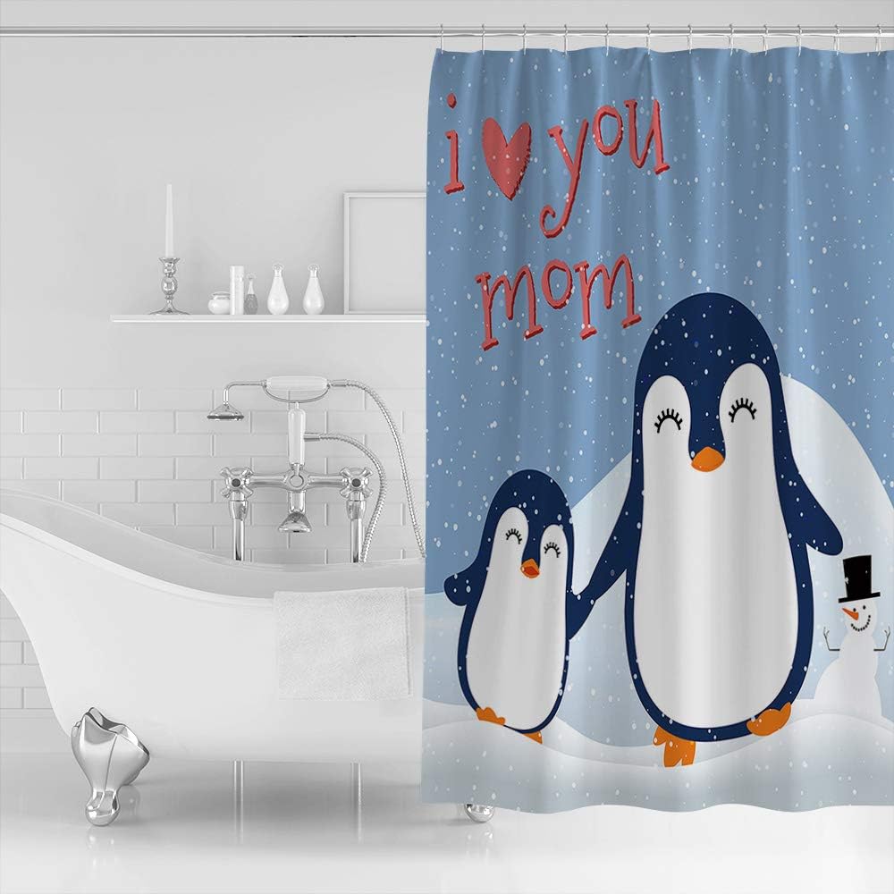 Cute Penguin I Love Mom Mother's Day Shower Curtain - Heartwarming Bathroom Decor