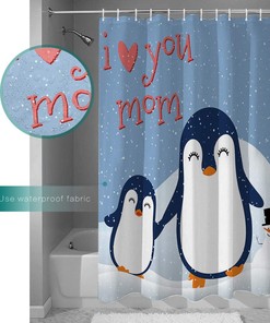 Cute Penguin I Love Mom Mother's Day Shower Curtain - Heartwarming Bathroom Decor