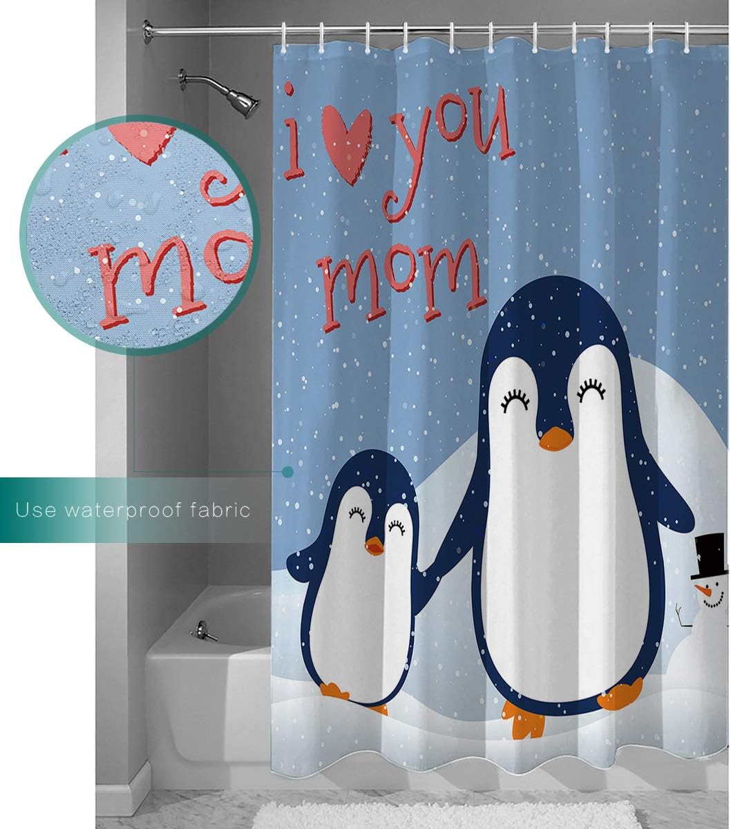 Cute Penguin I Love Mom Mother's Day Shower Curtain - Heartwarming Bathroom Decor