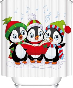 Cute Penguin Print Christmas Shower Curtain For Bathroom Decor