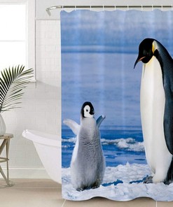 Cute Penguin Print Kids Bathroom Shower Curtain 