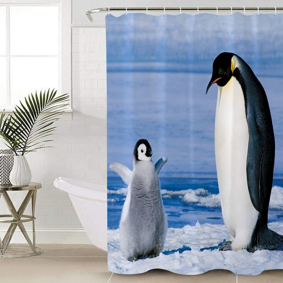 Cute Penguin Print Kids Bathroom Shower Curtain