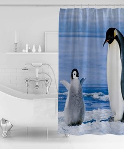 Cute Penguin Print Kids Bathroom Shower Curtain