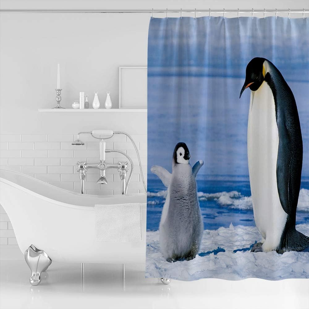 Cute Penguin Print Kids Bathroom Shower Curtain
