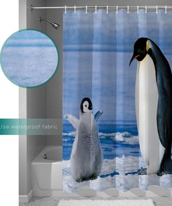 Cute Penguin Print Kids Bathroom Shower Curtain
