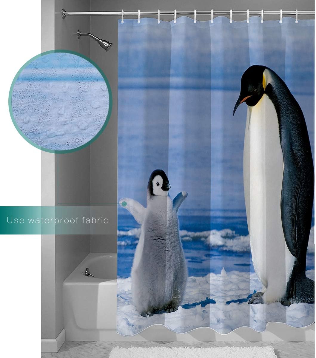Cute Penguin Print Kids Bathroom Shower Curtain