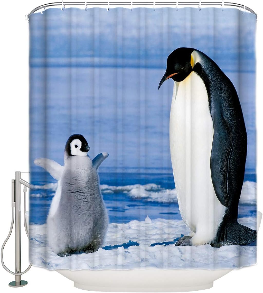 Cute Penguin Print Kids Bathroom Shower Curtain