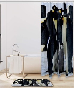 Cute Penguin Print Shower Curtain, Waterproof Bathroom Curtain