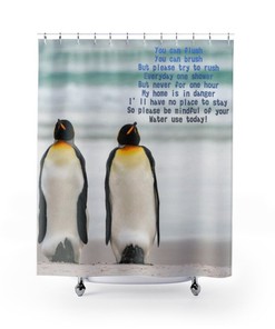 Cute Penguin Print Shower Curtain, Waterproof Bathroom Decor