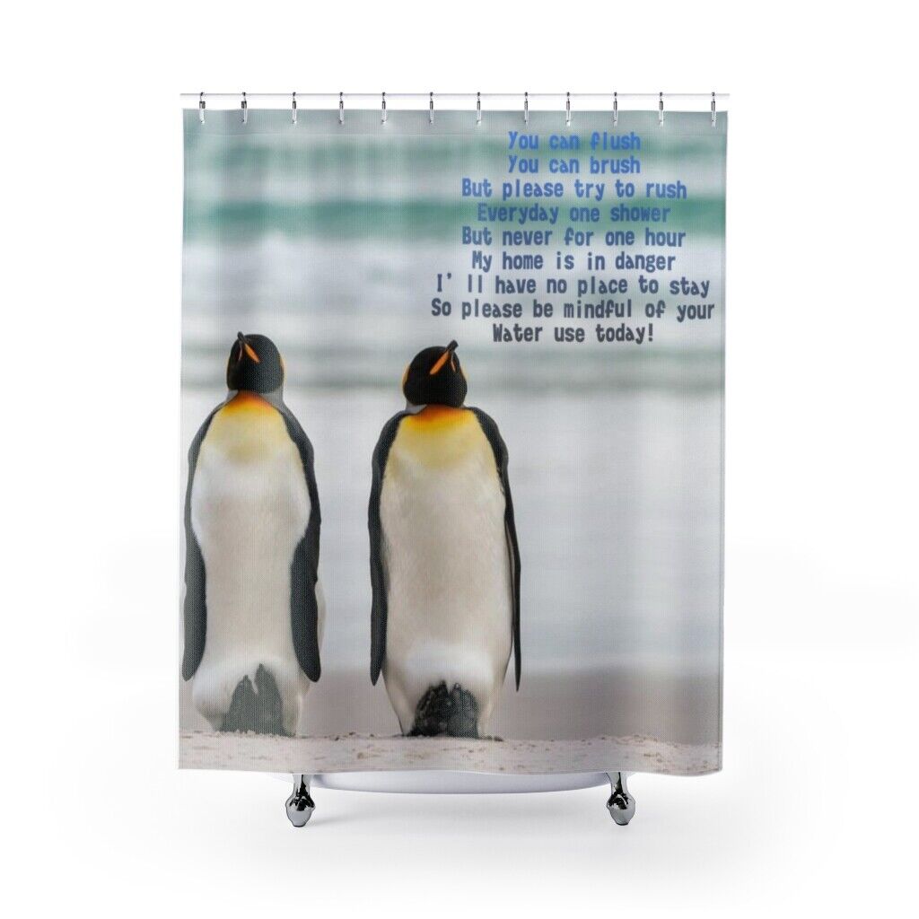 Cute Penguin Print Shower Curtain, Waterproof Bathroom Decor