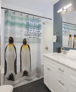 Cute Penguin Print Shower Curtain, Waterproof Bathroom Decor