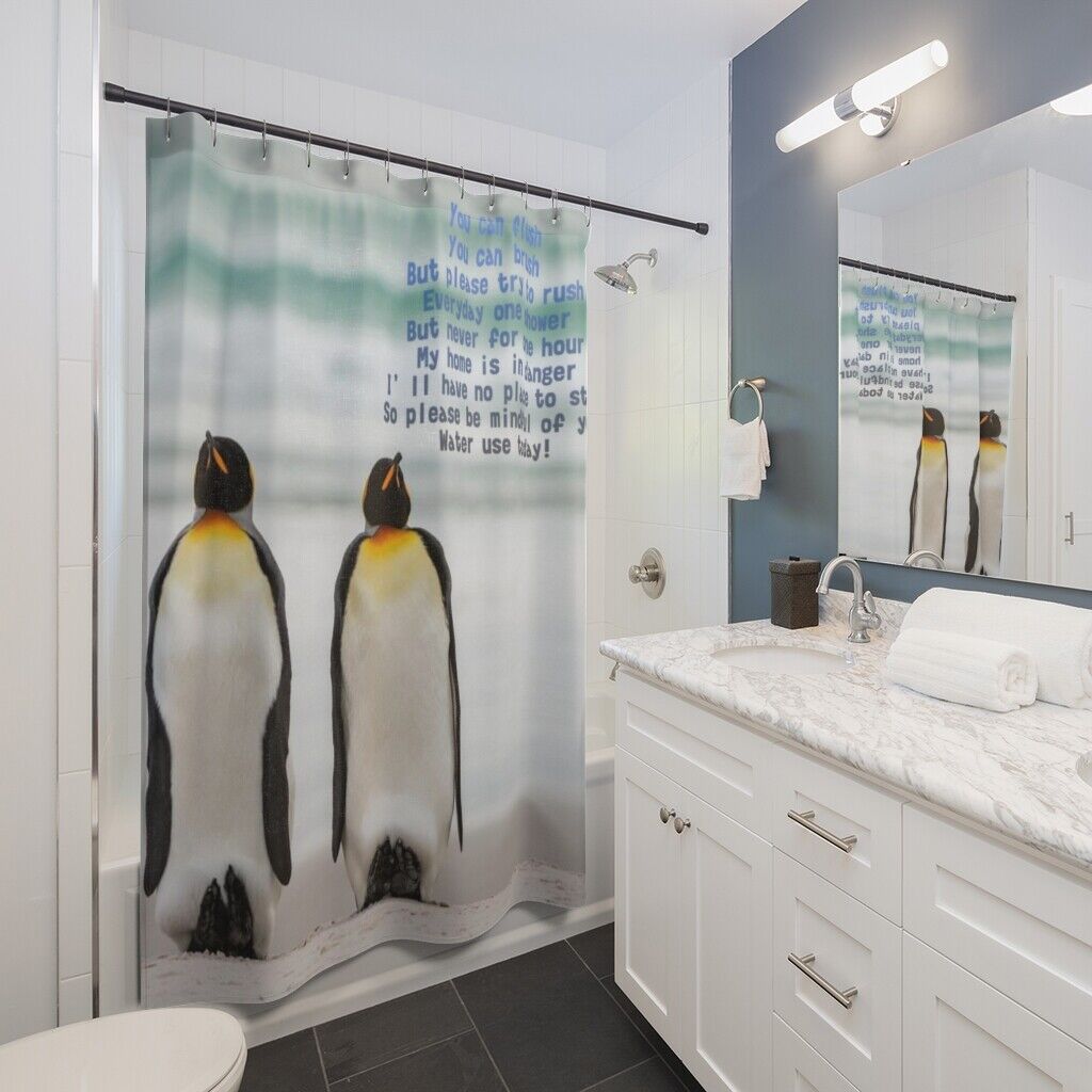 Cute Penguin Print Shower Curtain, Waterproof Bathroom Decor