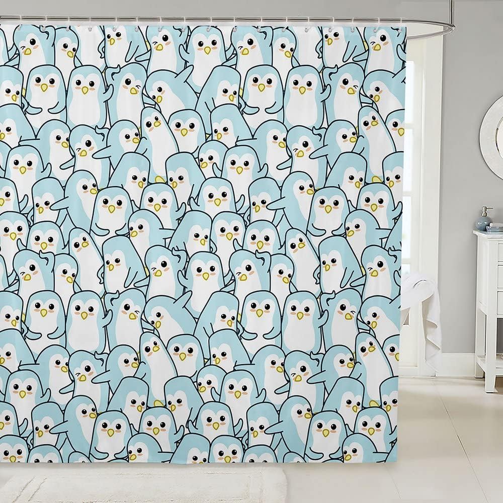 Cute Penguin Shower Curtain for Kid's Bathroom- Waterproof and Funny Animal Bathroom Accessories