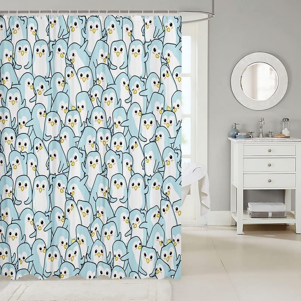 Cute Penguin Shower Curtain for Kid's Bathroom- Waterproof and Funny Animal Bathroom Accessories