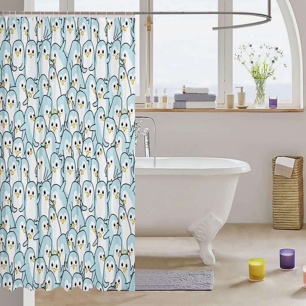 Cute Penguin Shower Curtain for Kid's Bathroom- Waterproof and Funny Animal Bathroom Accessories