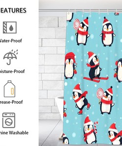 Cute Penguin Winter Animal Print Shower Curtain for Bathroom Fabric Home Decor
