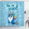 Cute Penguin and Sea Unicorn Print Shower Curtain for Bathroom Decor