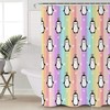 Cute Penguin on Rainbow Stripes Luxury Shower Curtain for Bathroom Decor