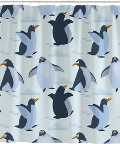 Cute Penguins Bathroom Decor Shower Curtain, RASHU Waterproof Fabric Bath Curtain Set
