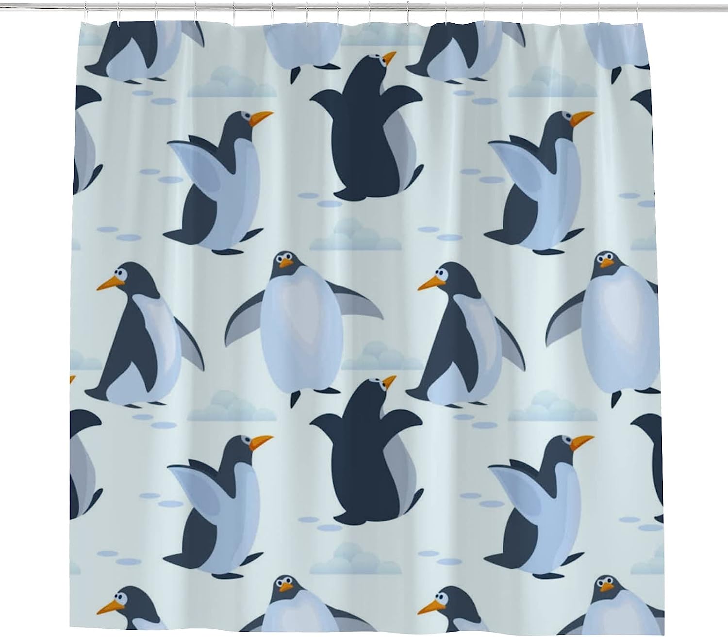 Cute Penguins Bathroom Decor Shower Curtain, RASHU Waterproof Fabric Bath Curtain Set