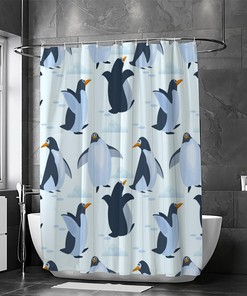 Cute Penguins Bathroom Decor Shower Curtain, RASHU Waterproof Fabric Bath Curtain Set