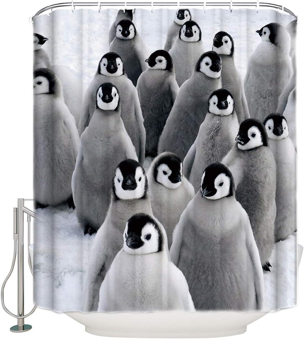 Cute Penguins Fun Art Shower Curtain For Kids Bathroom