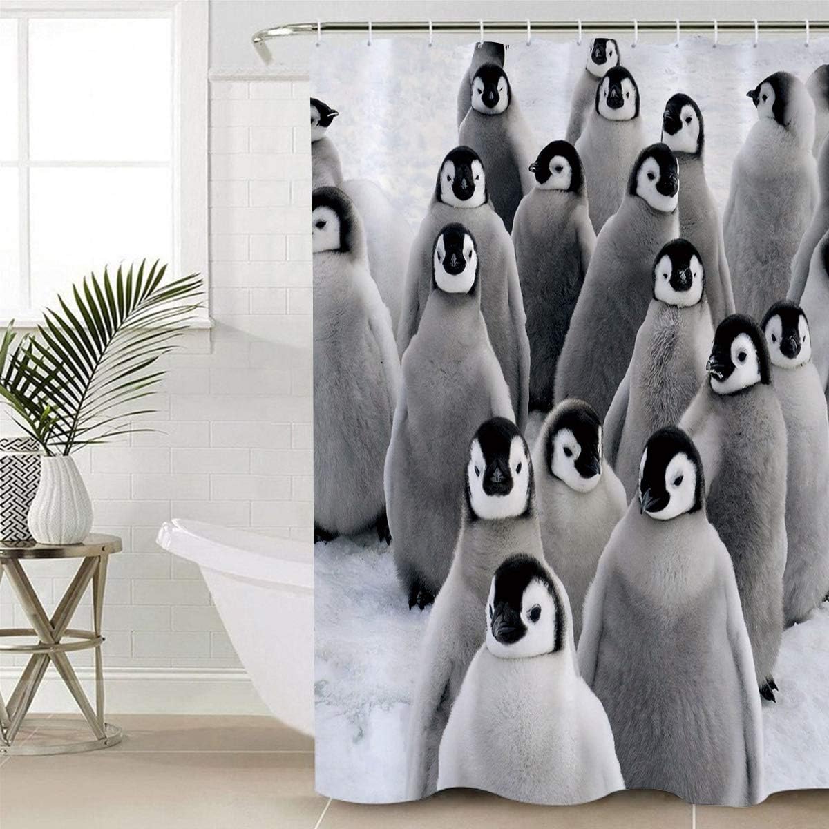 Cute Penguins Fun Art Shower Curtain For Kids Bathroom - Image 4