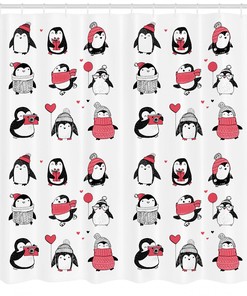 Cute Penguins Merry Xmas Winter Shower Curtain Set