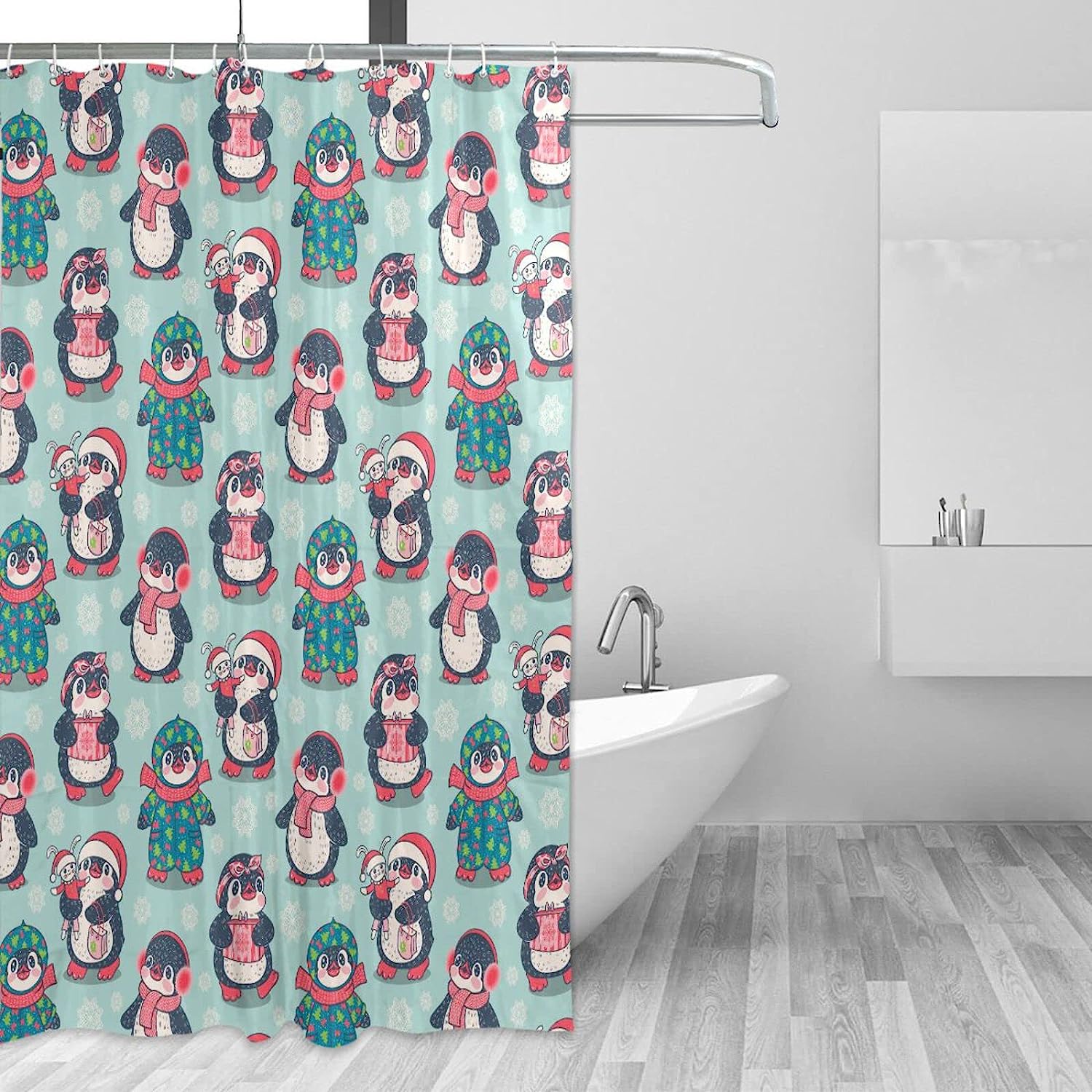 Cute Penguins Shower Curtain Modern Home Bathroom Hotel Spa Decorations Waterproof Fabric