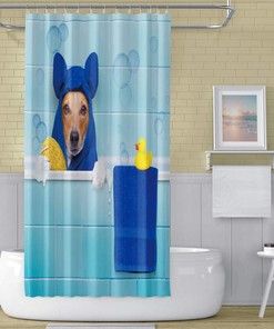 Cute Pet Animal Funny Dog Shower Curtain Blue Bath Towel Yellow Duck Bath Tub Bathroom Decor