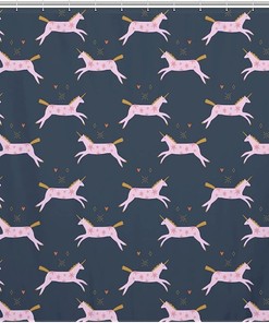 Cute Pink Boho Little Unicorn Fabric Shower Curtain for Magical Bathroom Decor