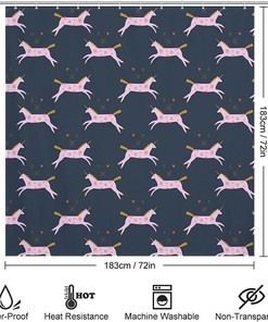 Cute Pink Boho Little Unicorn Fabric Shower Curtain for Magical Bathroom Decor