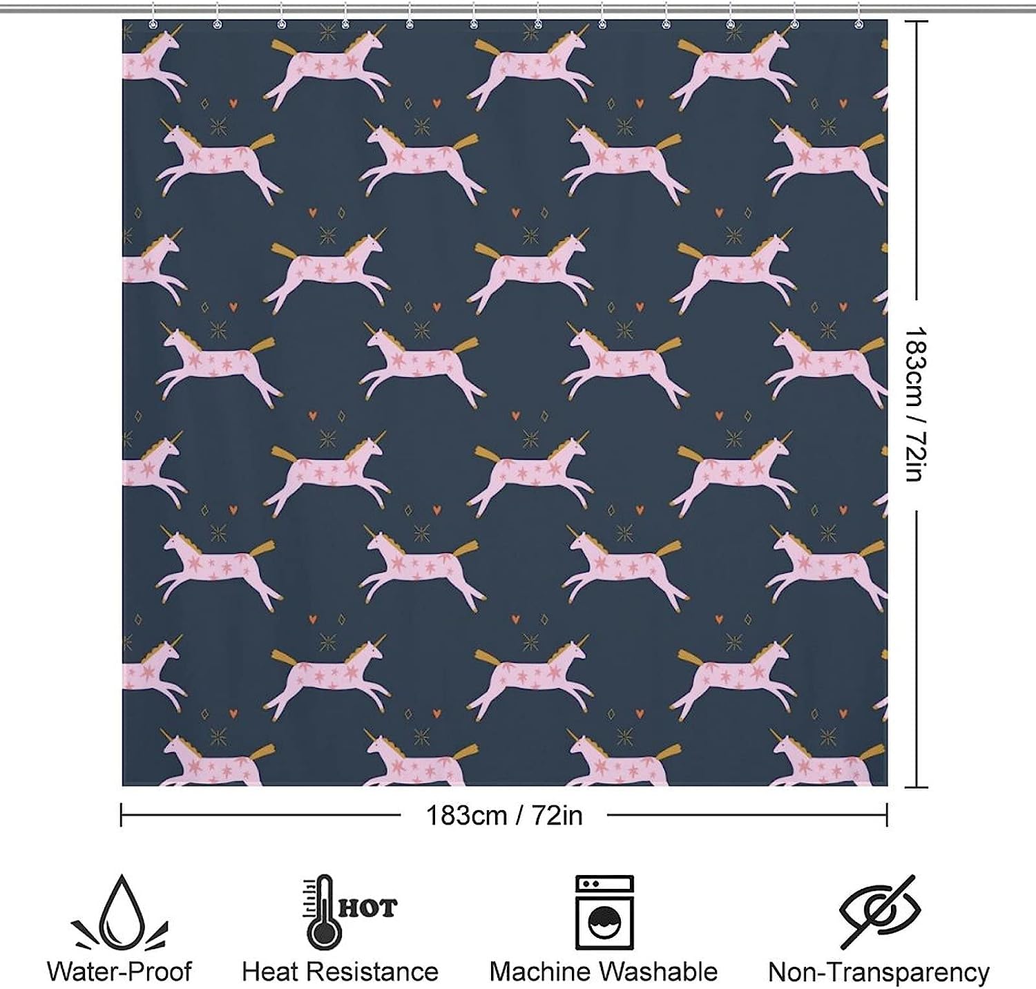 Cute Pink Boho Little Unicorn Fabric Shower Curtain for Magical Bathroom Decor