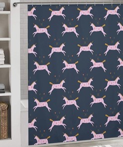 Cute Pink Boho Little Unicorn Fabric Shower Curtain for Magical Bathroom Decor