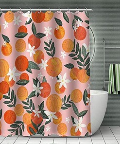 Cute Pink Boho Tropical Fruit Orange Shower Curtain for Bathroom