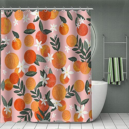 Cute Pink Boho Tropical Fruit Orange Shower Curtain for Bathroom