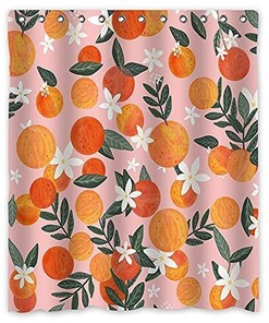 Cute Pink Boho Tropical Fruit Orange Shower Curtain for Bathroom