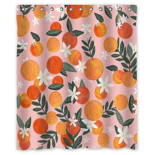 Cute Pink Boho Tropical Fruit Orange Shower Curtain for Bathroom