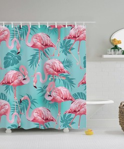 Cute Pink Flamingo Bird Shower Curtain For Animal And Bird Lovers, Modern And Colorful Bathroom Decor
