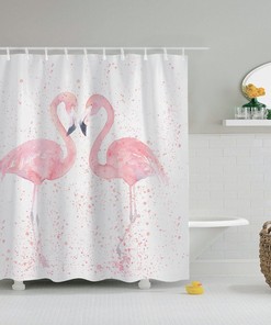 Cute Pink Flamingo Couple Shower Curtain For Animal Lovers, Artistic Home Decor In Modern Style
