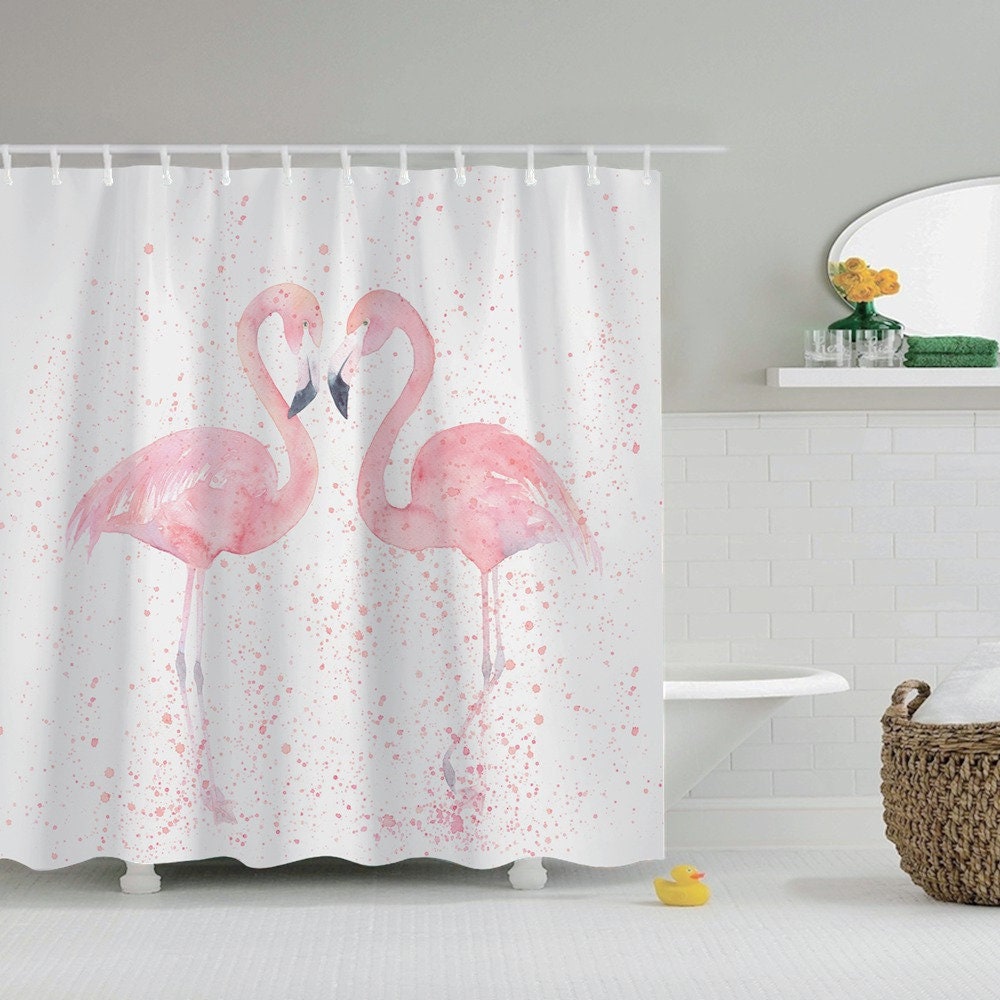 Cute Pink Flamingo Couple Shower Curtain For Animal Lovers, Artistic Home Decor In Modern Style