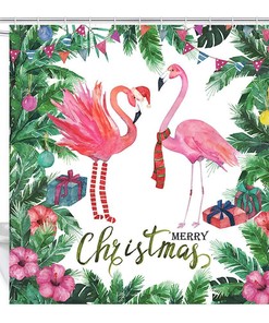 Cute Pink Flamingo Fabric Shower Curtain with Waterproof Material for Bathroom Decor
