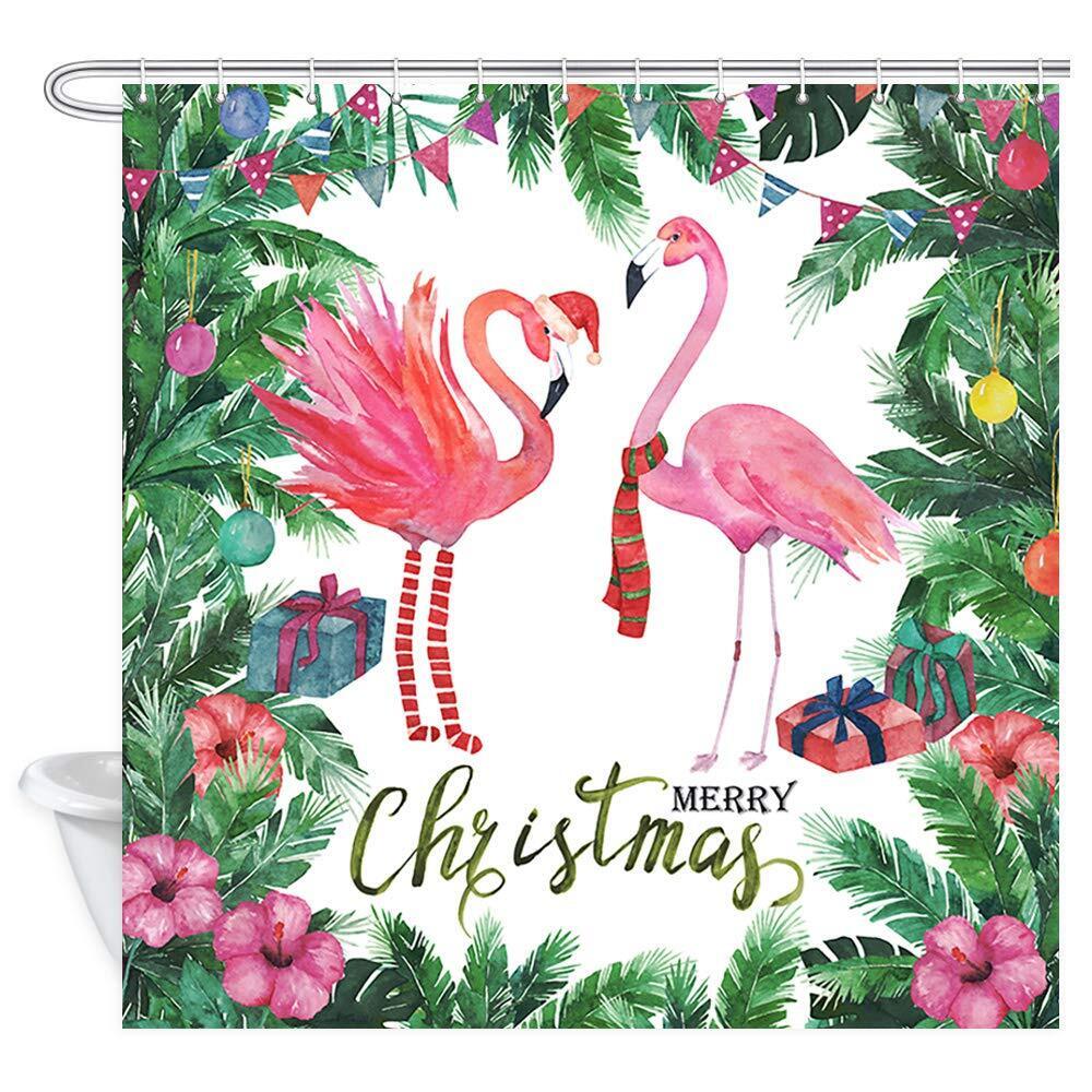 Cute Pink Flamingo Fabric Shower Curtain with Waterproof Material for Bathroom Decor